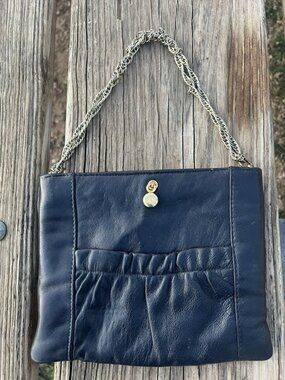 Vintage 70s Ande blue leather silver chain shoulder bag classic heritage